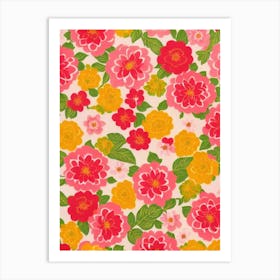 Camellia Floral Print Warm Tones1 Flower Art Print