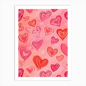 Hearts On A Pink Background Art Print