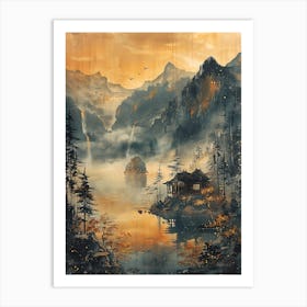 Antique Chinese Landscape Painting Art Art Print
