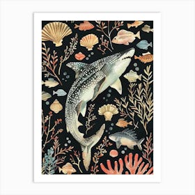 Wobbegong Shark Seascape Black Background Illustration 4 Art Print