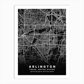 Arlington Texas USA Black Map Art Print