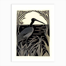 Black Heron Vintage Linocut 1 Art Print