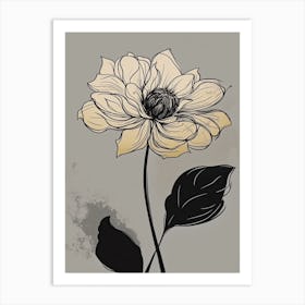 Dahlia Line Art Flowers Illustration Neutral 10 Art Print