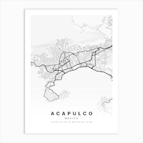 Acapulco Mexico White Map Art Print