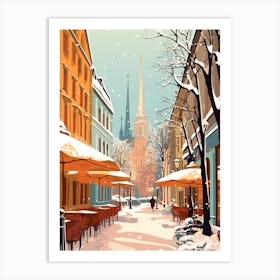 Vintage Winter Travel Illustration Munich Germany 3 Art Print