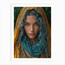 Blue Haired Woman Art Print