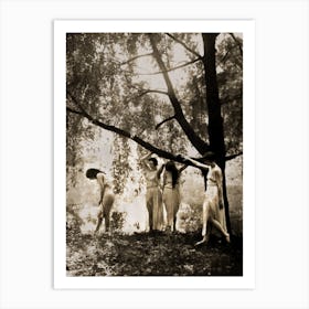 Wood Nymphs - Circle of Witches Dancing Sequence - Pagan Ladies in Greek Dress Midsummer Litha - Sepia Vintage Photography Remastered Witchy Art Print