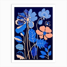 Blue Flower Illustration Peacock Flower 1 Art Print