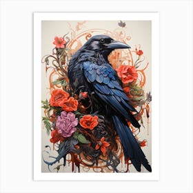 Crow Floral Art Print