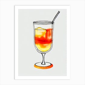 Lynchburg Lemonade 2 Minimal Line Drawing & Watercolour Cocktail Poster Art Print