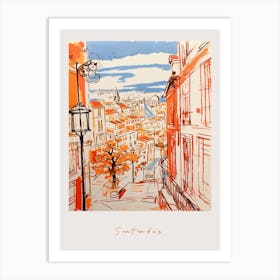 Santander Spain Orange Drawing Poster Art Print