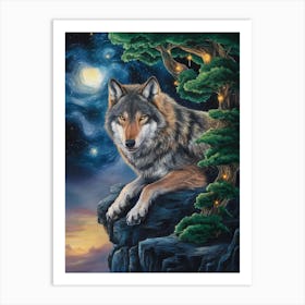 Wolf At Night Art Print