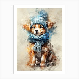 winter dog watercolor Art Print