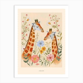 Folksy Floral Animal Drawing Giraffe Poster Art Print