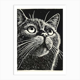 British Shorthair Linocut Blockprint 6 Art Print