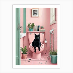 Cat Reading On A Toilet (2) Art Print