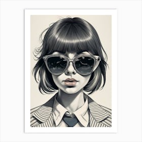 Portrait Of A Girl Wearing Sunglasses Art Print