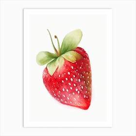 A Single Strawberry, Fruit, Watercolour 1 Art Print