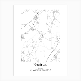 Rheinau,Germany Minimalist Map Art Print