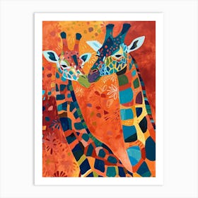 Pair Of Giraffes Cute Illustration 1 Art Print