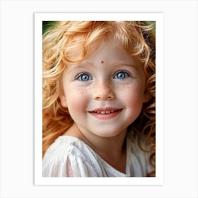 Close Up Portrait Of A Child With Strawberry Blond Hair Freckles Dotting The Cheeks Blue Eyes Exp Art Print