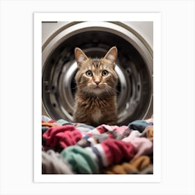 Cat In Washing Machine Art Print