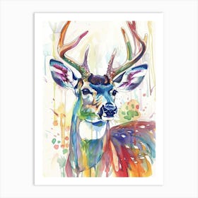 Deer Colourful Watercolour 4 Art Print