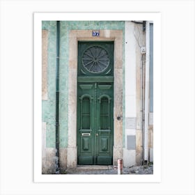 Narrow Old Wooden Green Door Alfama Lisbon Art Print