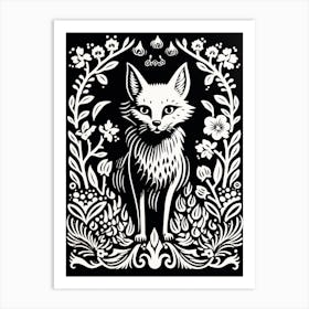 Fox In The Forest Linocut Illustration 27  Art Print