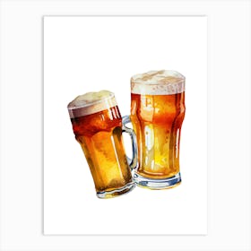 Watercolor Beer Mugs Isolated On White 1 Art Print