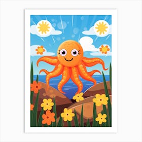 Day Octopus Flat Kids Illustration 1 Art Print