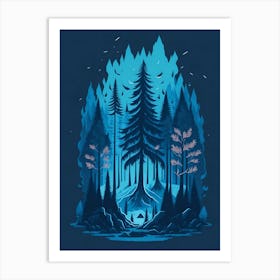 A Fantasy Forest At Night In Blue Theme 9 Art Print