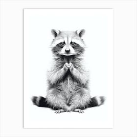 Yoga Raccoon Llustration Black And White  Art Print