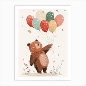 Brown Bear Holding Balloons Storybook Illustration 1 Art Print