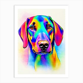 Doberman Pinscher Rainbow Oil Painting Dog Art Print