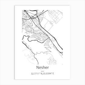 Nesher,Israel Minimalist Map Art Print