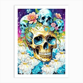Surrealist Floral Skull Painting (58) Art Print