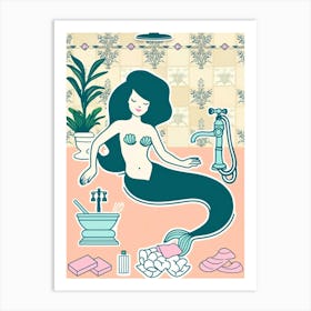 Mermaid Bath 1 Art Print