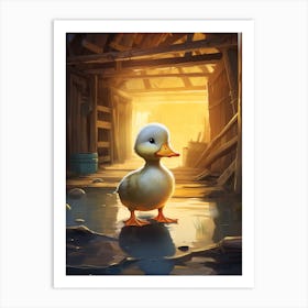 Cartoon Duckling In A Farm Barn 2 Art Print