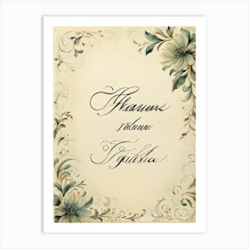 Calligraphy Of An Elegant Thank You Note Swirling And Flourishing Script Positioned Centrally On (3) Art Print