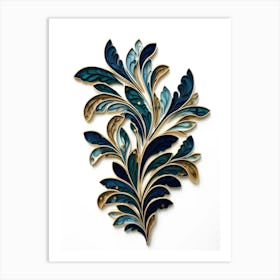 Blue And Gold Leaf Wall Art Art Print