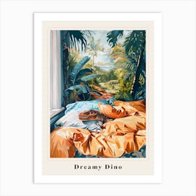 Dinosaur In Bed Painting Poster Art Print