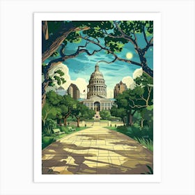 Storybook Illustration The Austin Texas State Capitol Austin Texas 2 Art Print