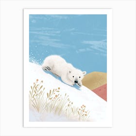 Polar Bear Cub Sliding Down A Snowy Hill Storybook Illustration 2 Art Print