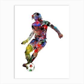 Male Soccer Player Watercolor Football Art Print
