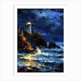 Lighthouse At Night 10 Art Print