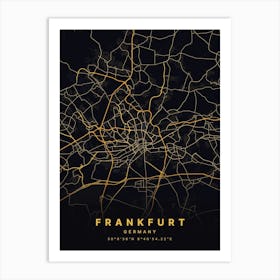 Frankfurt Germany Black And Gold Map Art Print