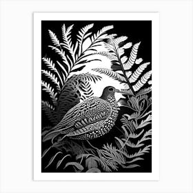 Buttonquail Fern Linocut Art Print