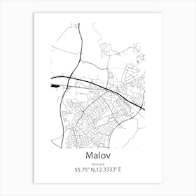 Malov,Denmark Minimalist Map Art Print