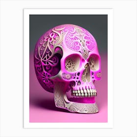 Skull With Intricate Henna Designs Pink Paul Klee Art Print